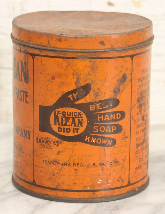 Lot 047 - Vintage Quick Klean "The Wonder Soap Paste" Lithographed Advertising Tin, Quick Klean Company, Cambridge, Massachusetts, 5" H