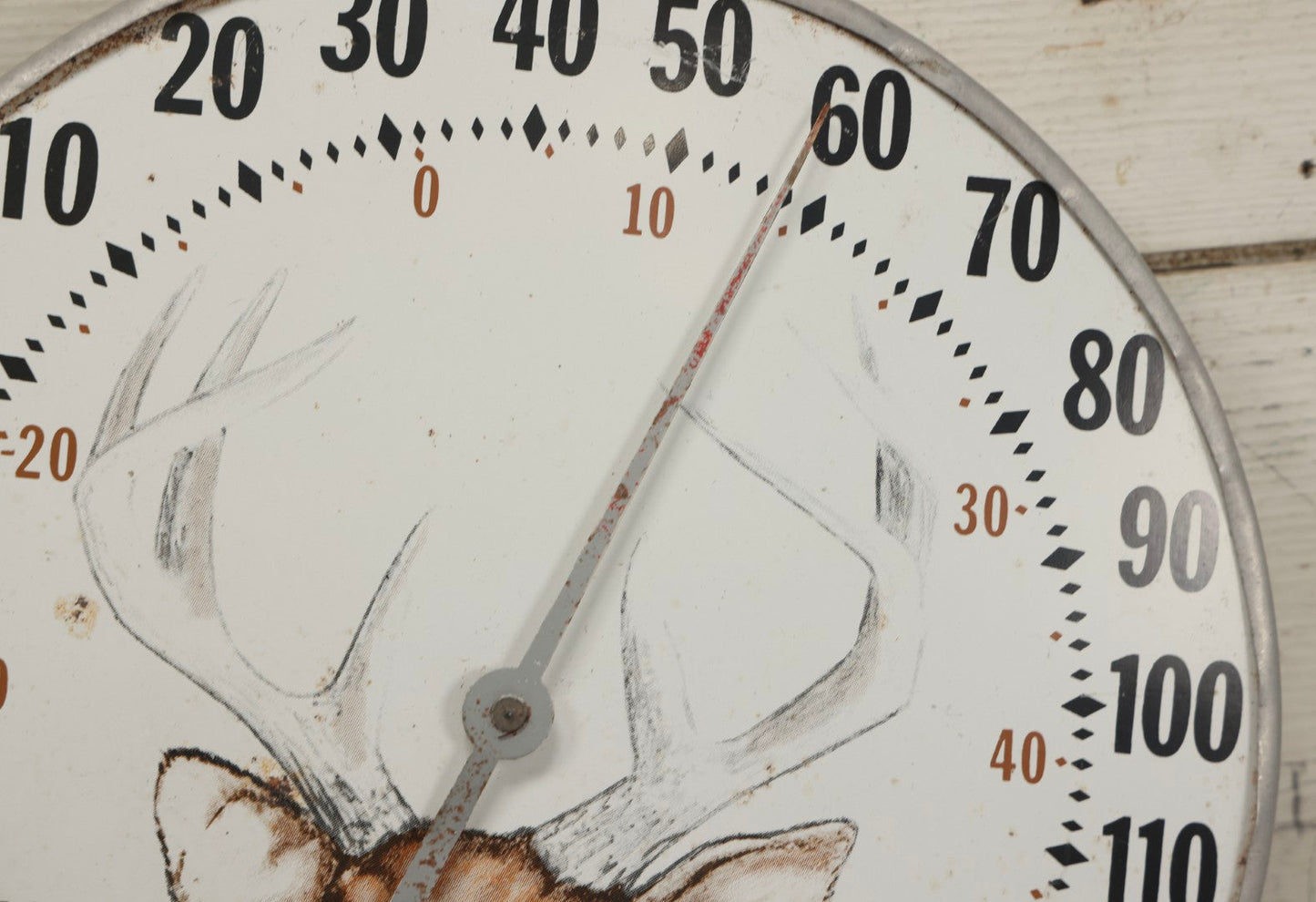 Lot 048 - Vintage "The Original Jumbo Dial" Advertising Thermometer Sign With Deer Illustration, By The Ohio Thermometer Co., U.S.A.., 12" Diameter