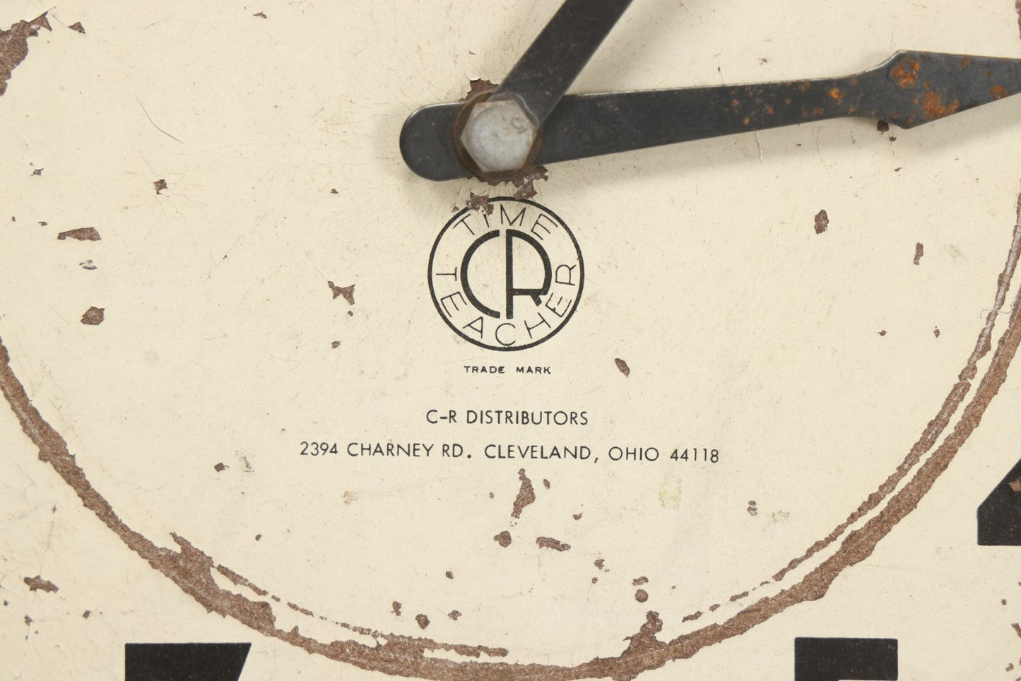 Lot 049 - Vintage “Time Teacher” Clock Face With Hands On Pressed Board By C-R Distributors, Cleveland, Ohio, 11-7/8" x 11-7/8"