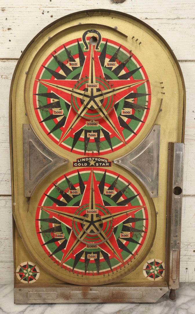 Lot 050 - Vintage "Lindstrom's Gold Star Game" Tabletop Marble Pinball Game, Manufactured By Lindstrom Tool & Toy Co., Bridgeport, Connecticut, 1933, 14-1/4" x 24"