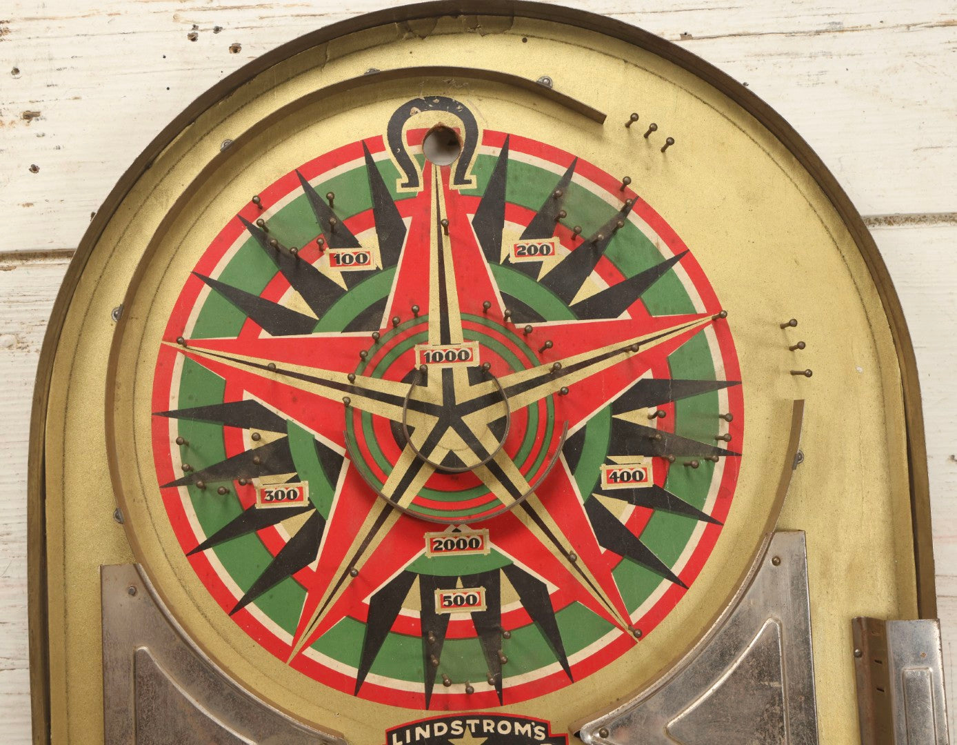 Lot 050 - Vintage "Lindstrom's Gold Star Game" Tabletop Marble Pinball Game, Manufactured By Lindstrom Tool & Toy Co., Bridgeport, Connecticut, 1933, 14-1/4" x 24"