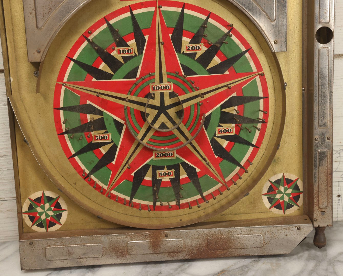 Lot 050 - Vintage "Lindstrom's Gold Star Game" Tabletop Marble Pinball Game, Manufactured By Lindstrom Tool & Toy Co., Bridgeport, Connecticut, 1933, 14-1/4" x 24"