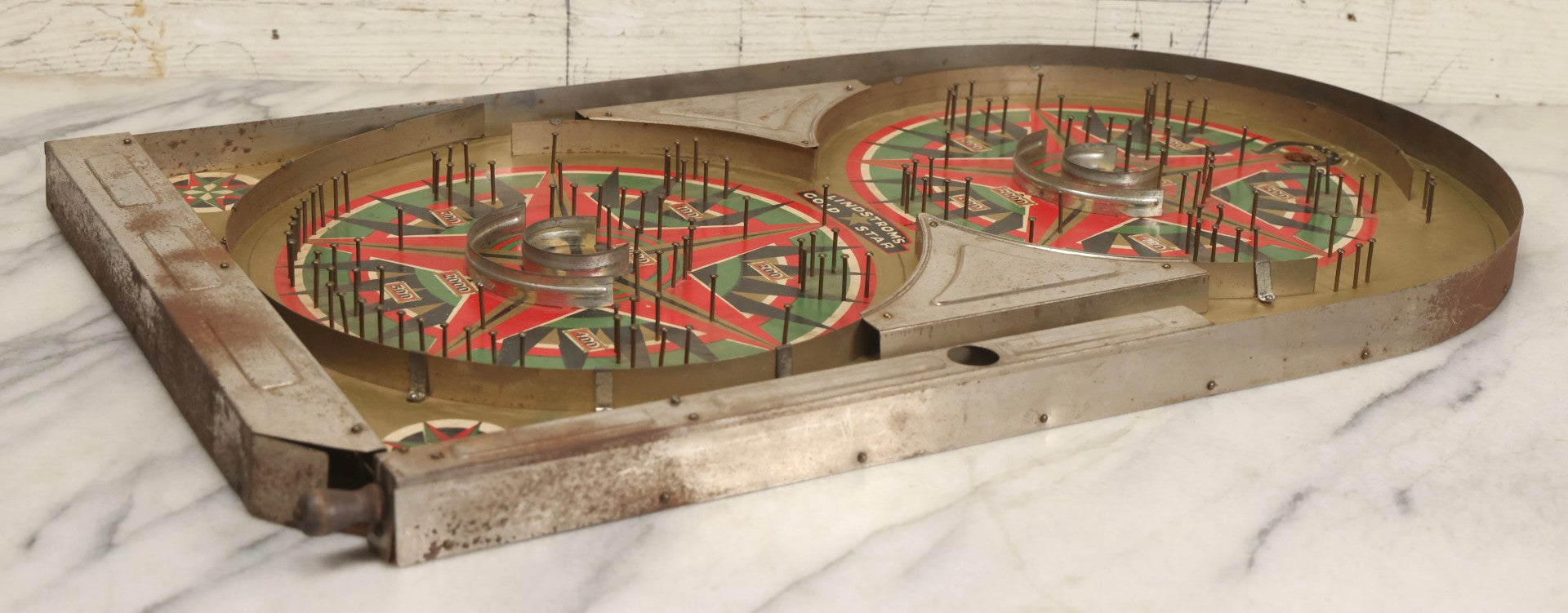 Lot 050 - Vintage "Lindstrom's Gold Star Game" Tabletop Marble Pinball Game, Manufactured By Lindstrom Tool & Toy Co., Bridgeport, Connecticut, 1933, 14-1/4" x 24"