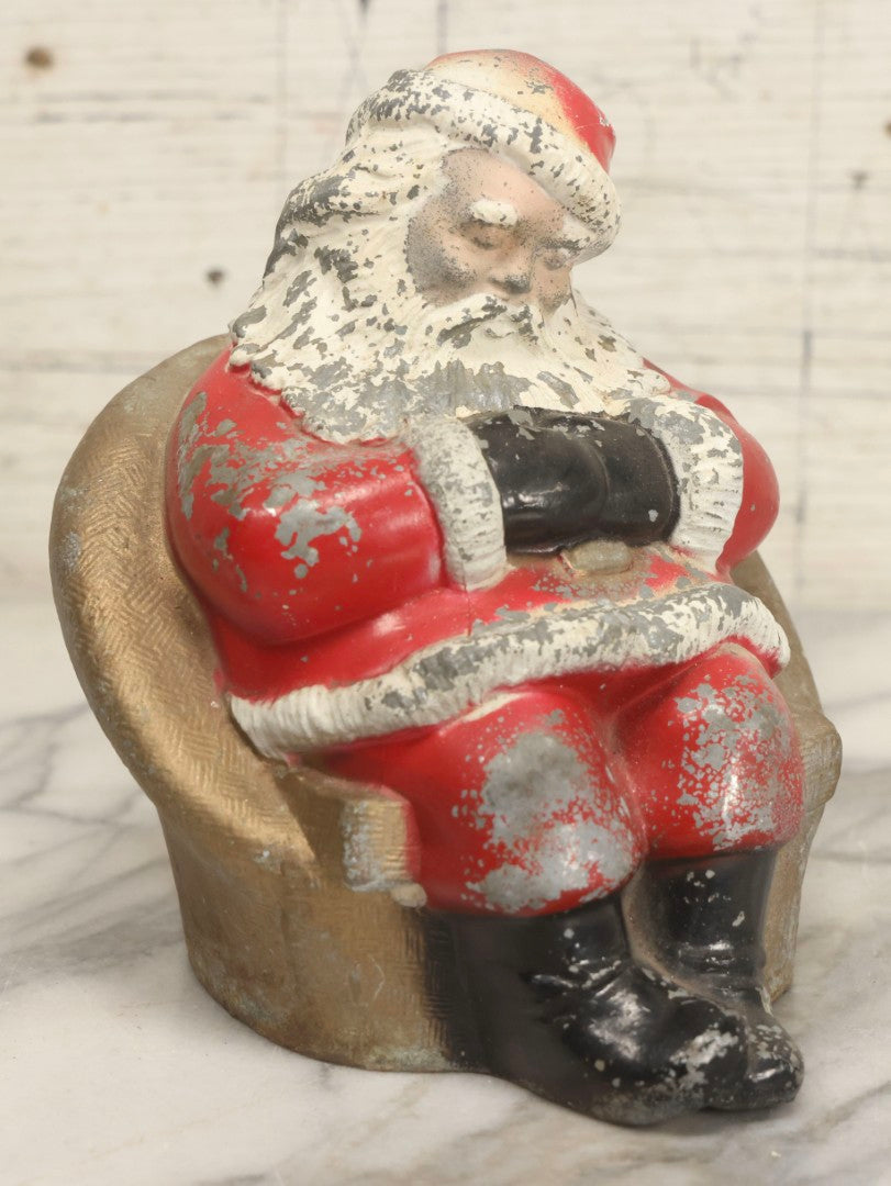 Lot 051 - Vintage Painted Pot Metal Sleeping Santa Claus Christmas Still Coin Bank Advertising Manhattan Savings Bank, New York, New York, 6-1/4" H