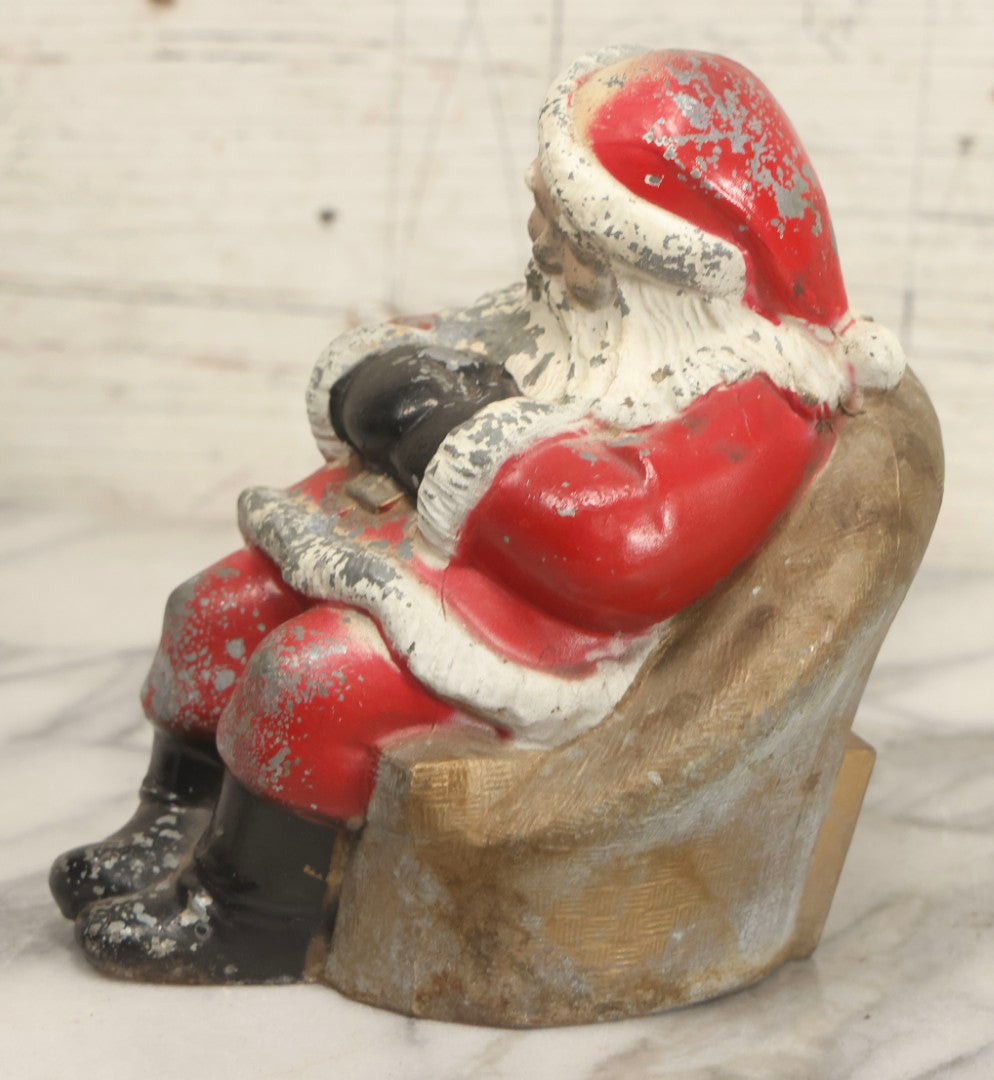Lot 051 - Vintage Painted Pot Metal Sleeping Santa Claus Christmas Still Coin Bank Advertising Manhattan Savings Bank, New York, New York, 6-1/4" H