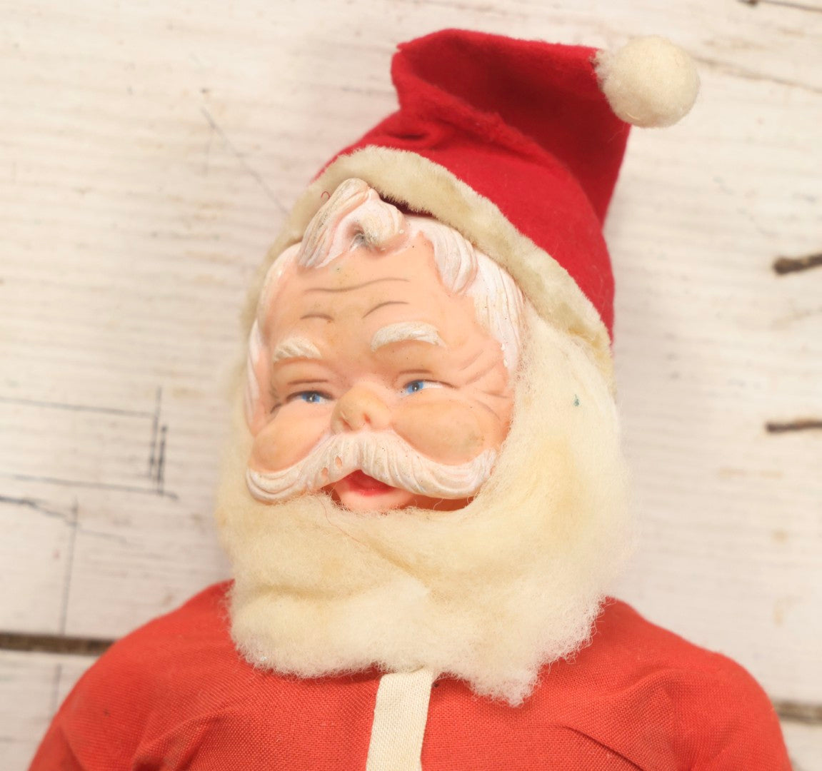 Lot 052 - Pair Of Vintage Plastic Santa Claus Christmas Dolls With Fabric Clothing, Circa 1960s 14-1/2" H And 10-1/2" H