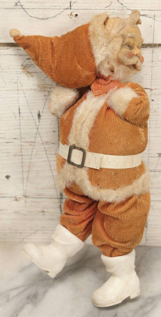 Lot 052 - Pair Of Vintage Plastic Santa Claus Christmas Dolls With Fabric Clothing, Circa 1960s 14-1/2" H And 10-1/2" H