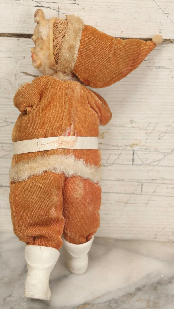 Lot 052 - Pair Of Vintage Plastic Santa Claus Christmas Dolls With Fabric Clothing, Circa 1960s 14-1/2" H And 10-1/2" H