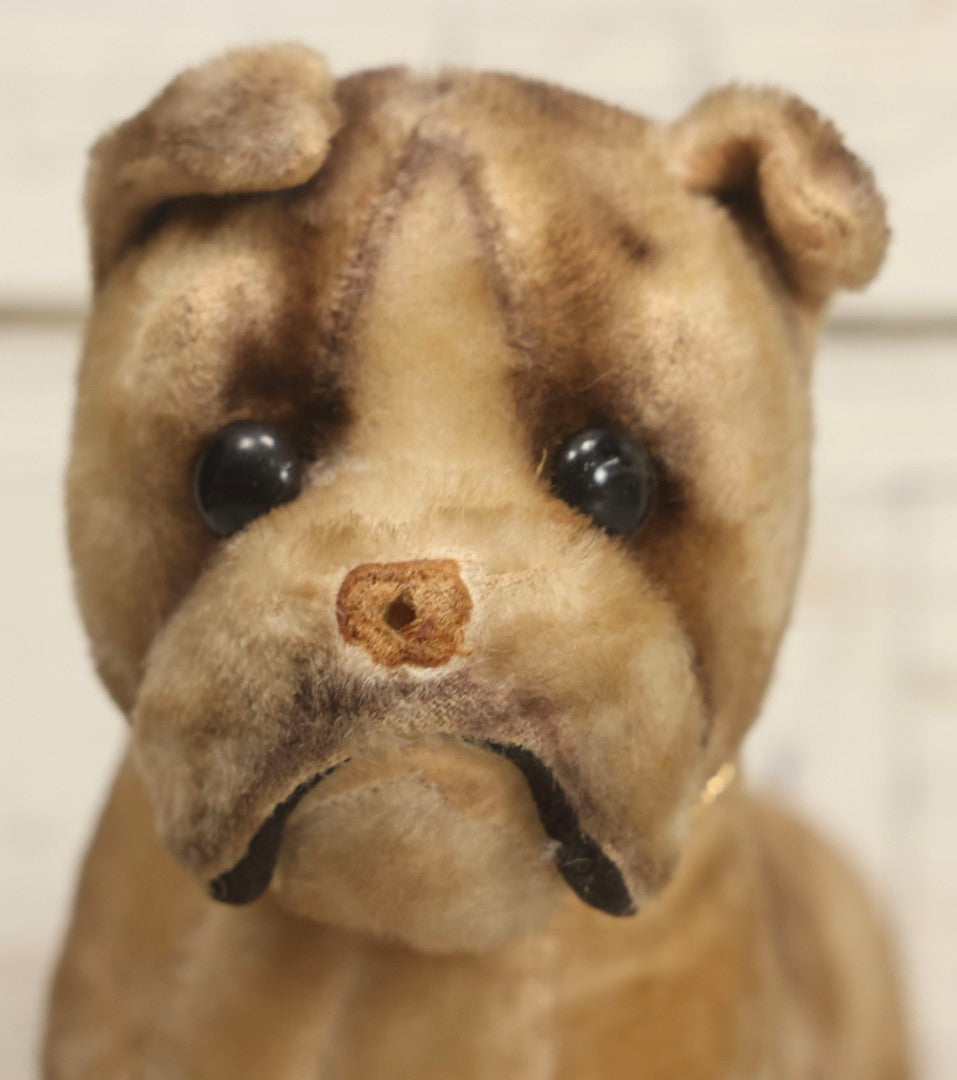 Lot 053 - Vintage Plush Bulldog Stuffed Animal Toy With Brass Chain Necklace, Manufactured By R. Dakin & Co., San Francisco, California, Product Of Japan, 10" L
