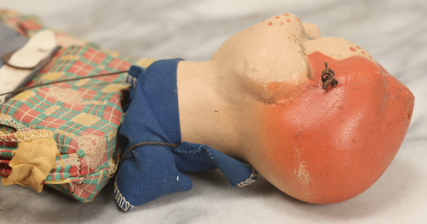 Lot 054 - Vintage Howdy Doody Marionette Puppet Ventriloquist Dummy With Composition Head, Hands, And Feet, Tangled Strings, Doll 17" H