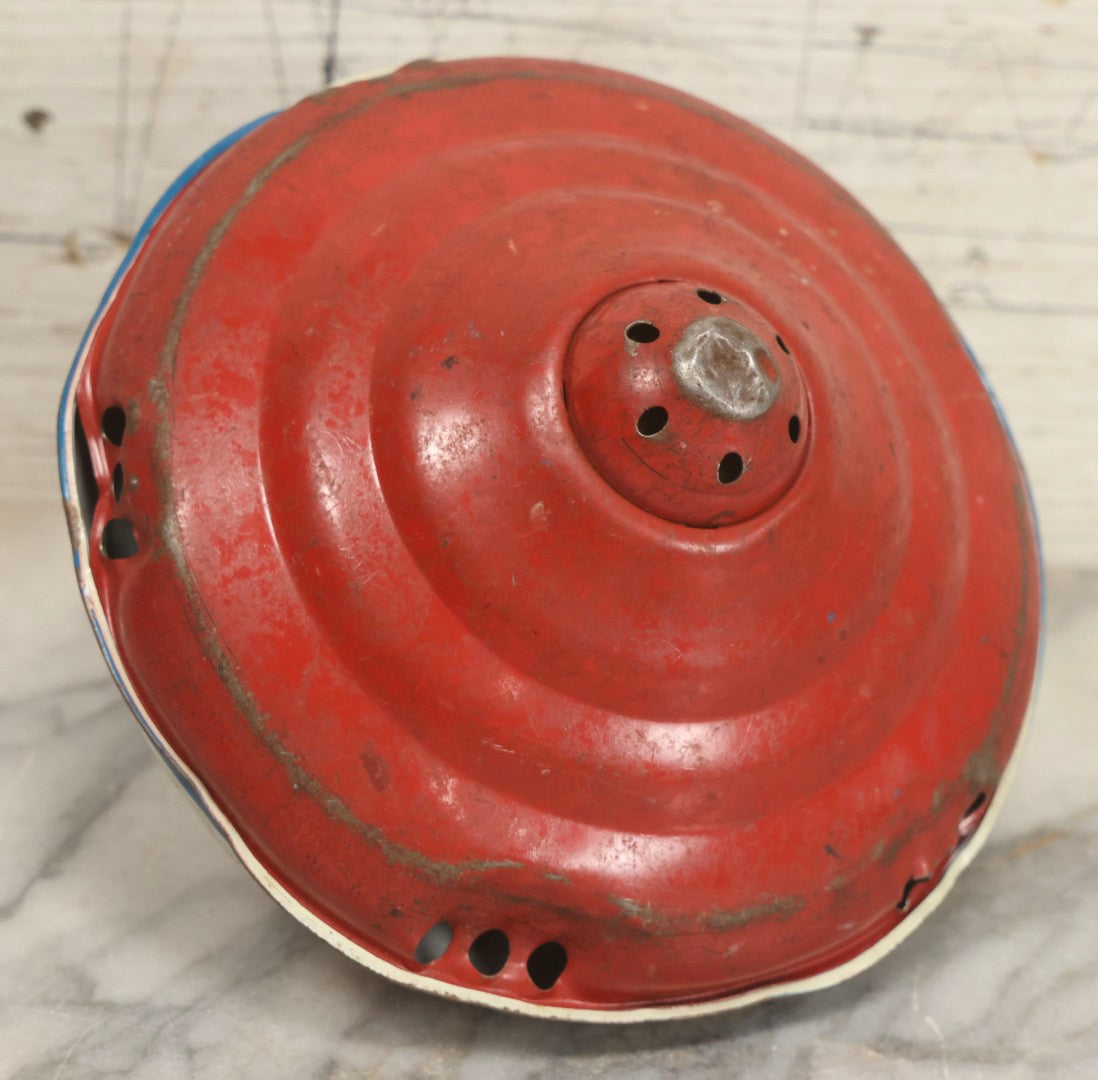 Lot 055 - Vintage Tin Lithographed Disney Characters Pump Action Toy Spinning Top With Mickey Mouse, Goofy, Pluto, And Donald Duck, Chein Playthings, 1973, 6-3/4" Diameter