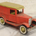 Lot 056 - Vintage Buddy L Ol' Buddy's Pie Wagon Pressed Steel Panel Truck No. 4243, Pink With Green Roof, Incomplete, Poor Condition, 10-1/4" L