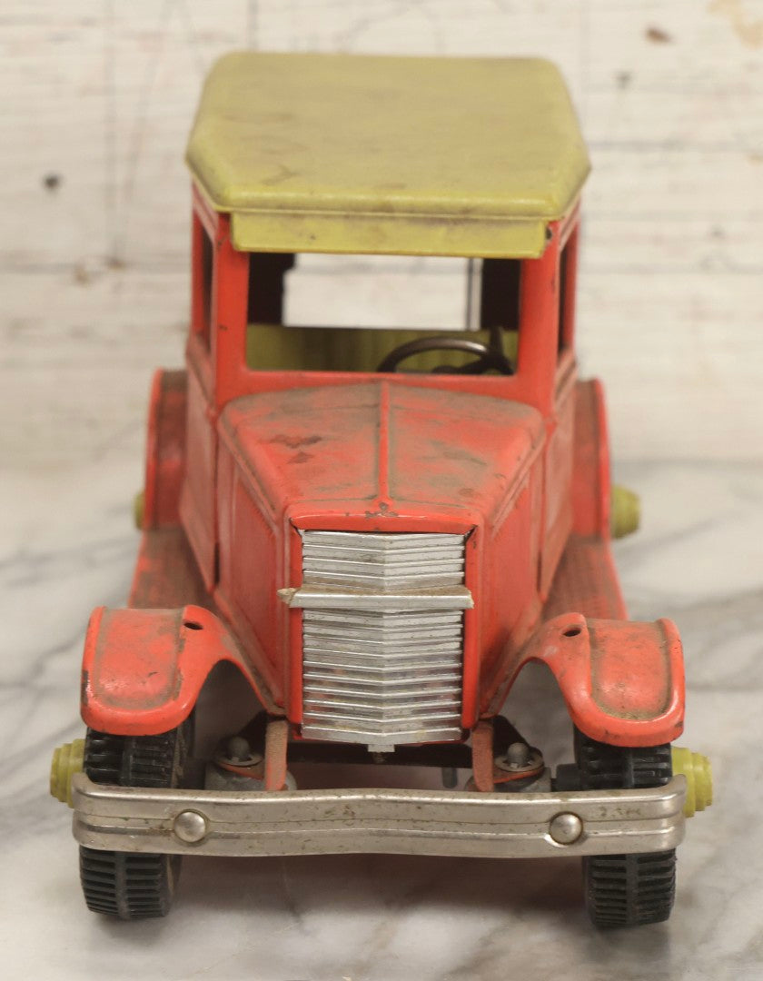 Lot 056 - Vintage Buddy L Ol' Buddy's Pie Wagon Pressed Steel Panel Truck No. 4243, Pink With Green Roof, Incomplete, Poor Condition, 10-1/4" L