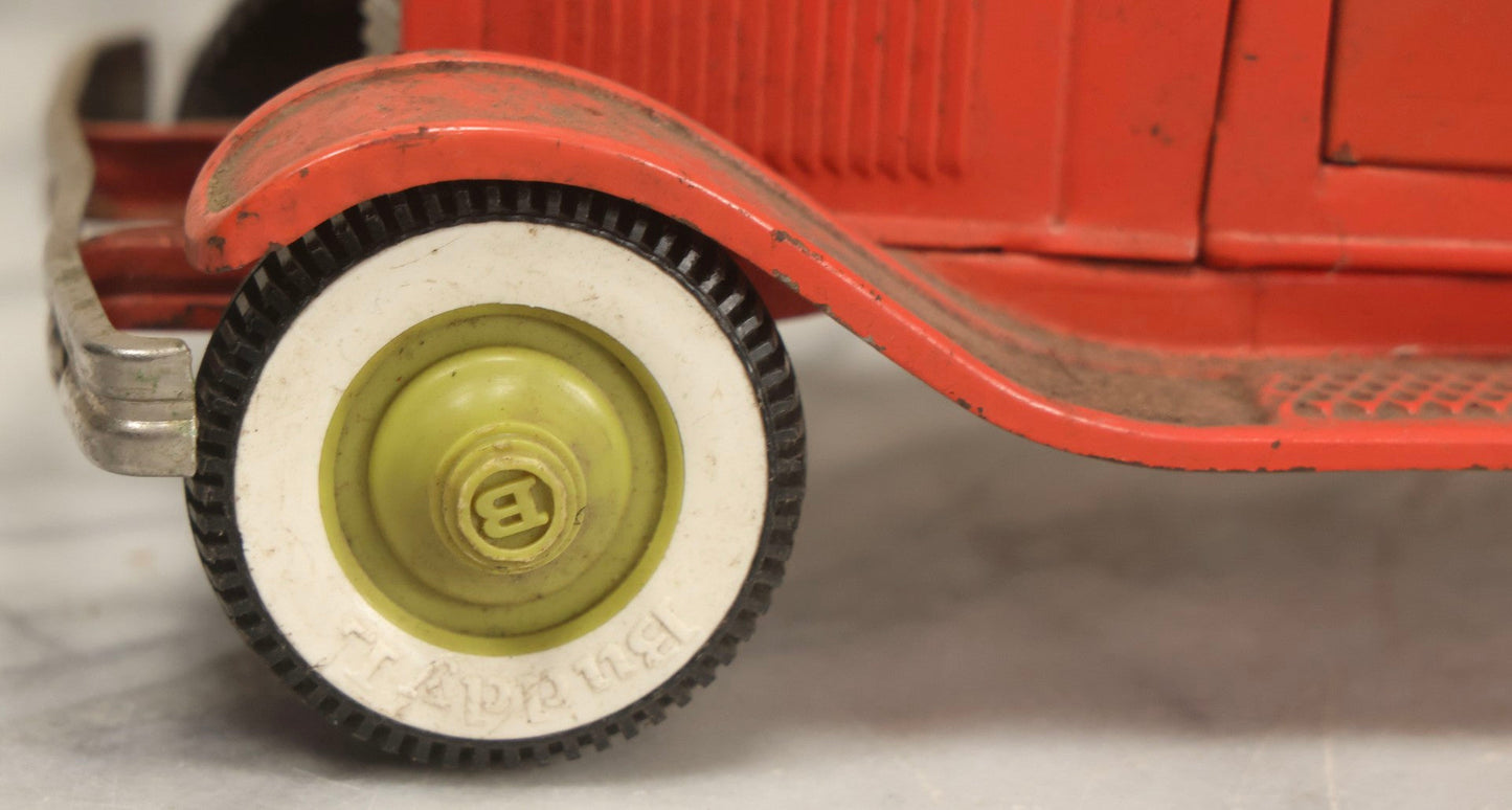 Lot 056 - Vintage Buddy L Ol' Buddy's Pie Wagon Pressed Steel Panel Truck No. 4243, Pink With Green Roof, Incomplete, Poor Condition, 10-1/4" L