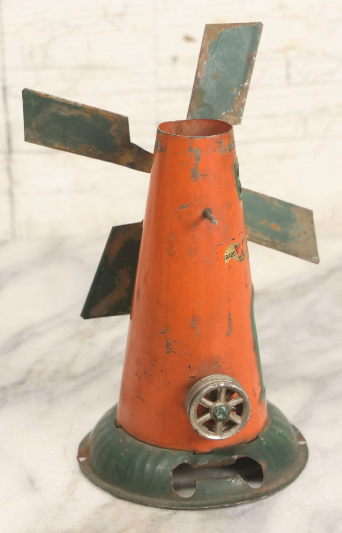 Lot 057 - Vintage Weeden No. 80 Steam Engine Windmill Toy With Orange And Green Paint, Incomplete, 6-1/2" H