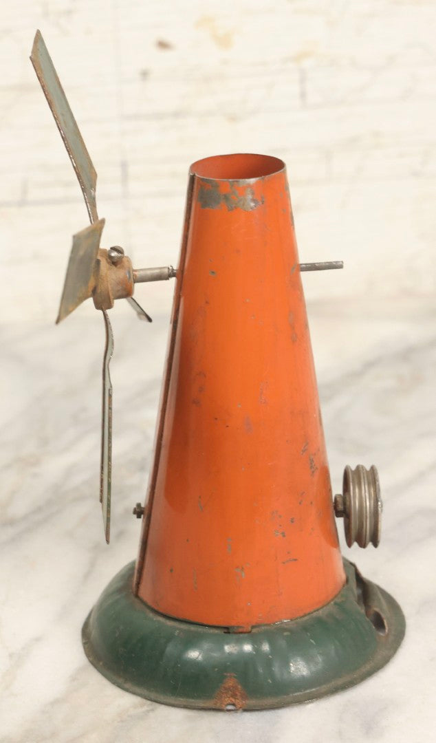 Lot 057 - Vintage Weeden No. 80 Steam Engine Windmill Toy With Orange And Green Paint, Incomplete, 6-1/2" H