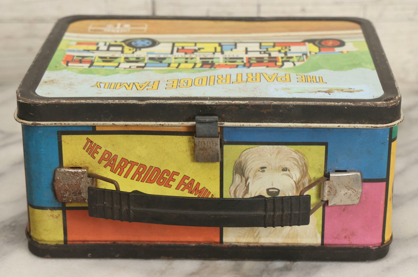 Lot 058 - Vintage Partridge Family Tin Lithographed Lunchbox, Manufactured By Thermos Division Of King-Seeley Thermos Co., Copyright Columbia Pictures Industries, Inc., 1971
