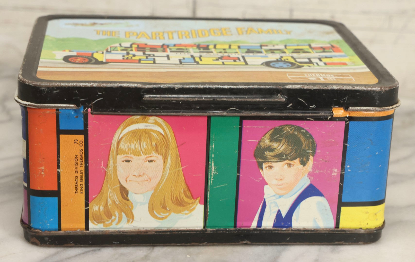 Lot 058 - Vintage Partridge Family Tin Lithographed Lunchbox, Manufactured By Thermos Division Of King-Seeley Thermos Co., Copyright Columbia Pictures Industries, Inc., 1971