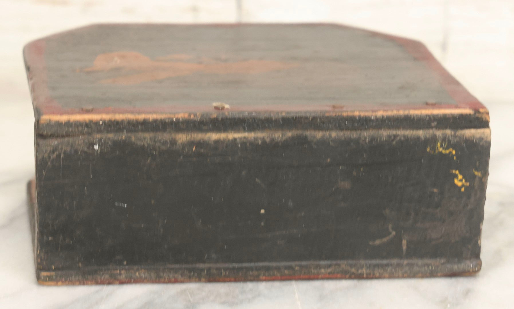 Lot 060 - Vintage Folk Art Child-Made Wooden Napkin Holder With Hand-Painted Airplane Scene