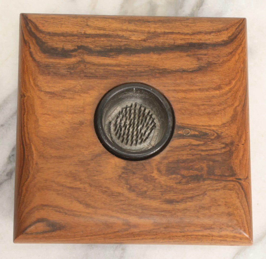 Lot 061 - Vintage Midcentury Walnut Wooden Flower Frog Vase With Metal Pin Insert