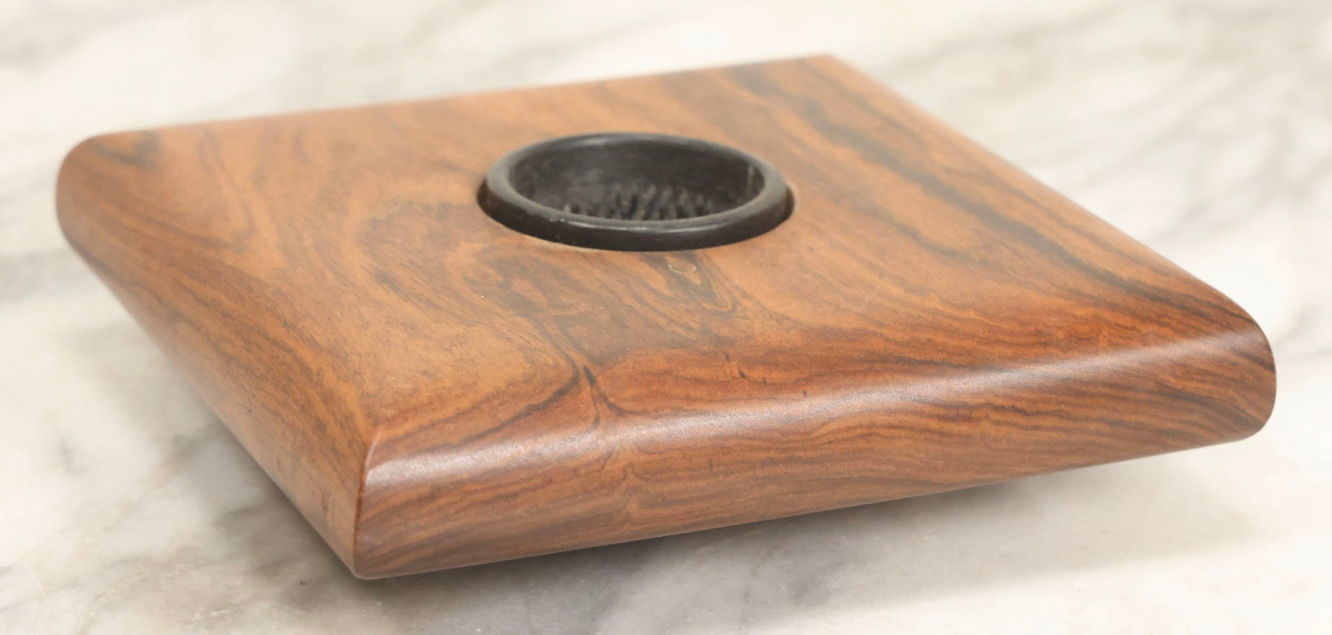 Lot 061 - Vintage Midcentury Walnut Wooden Flower Frog Vase With Metal Pin Insert