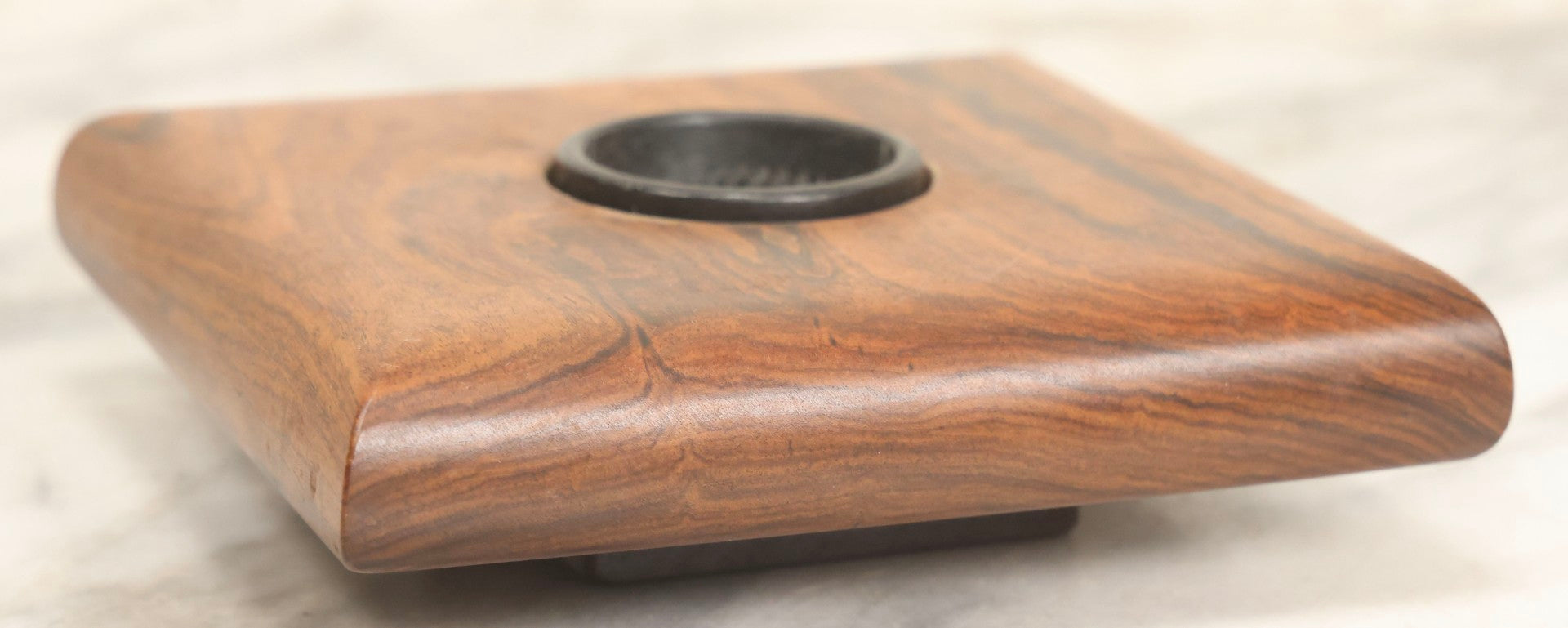 Lot 061 - Vintage Midcentury Walnut Wooden Flower Frog Vase With Metal Pin Insert