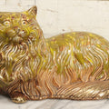 Lot 064 - Vintage Midcentury Ceramic Long-Haired Cat Figurine With Mottled Green Glaze