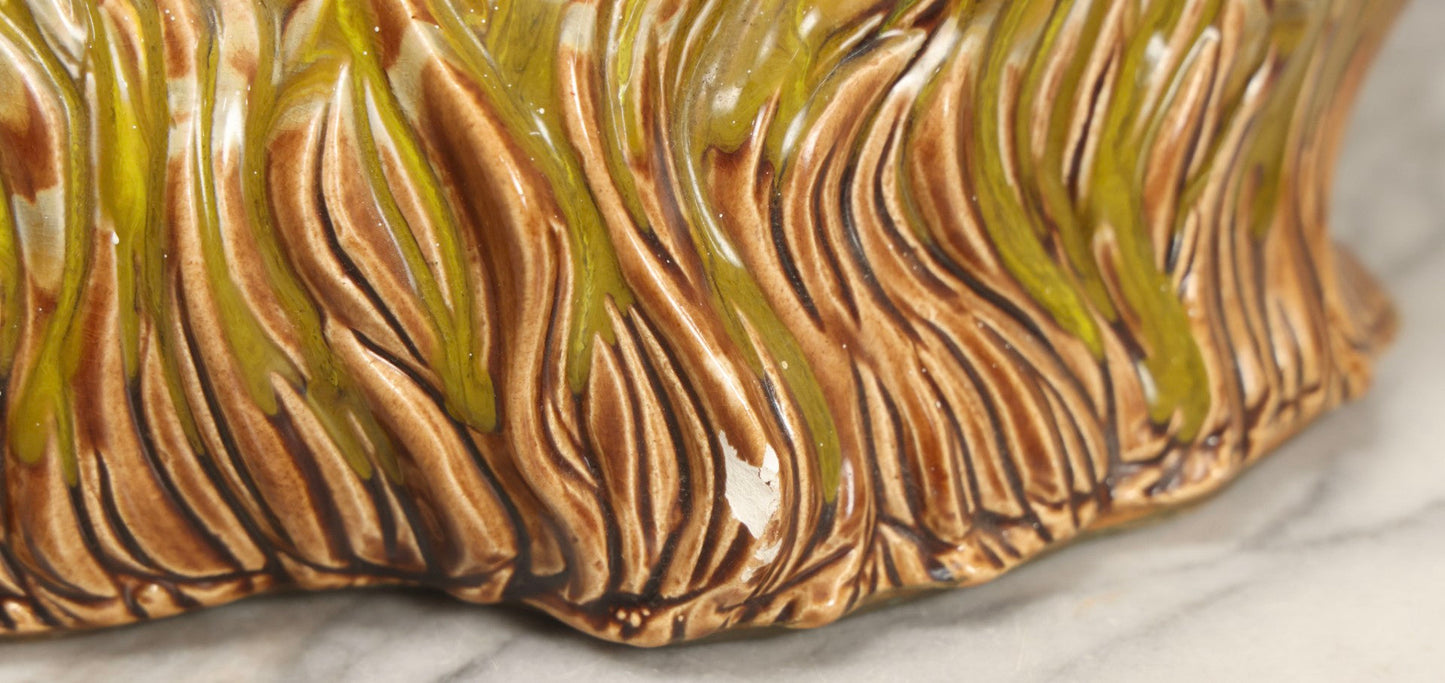 Lot 064 - Vintage Midcentury Ceramic Long-Haired Cat Figurine With Mottled Green Glaze