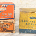 Lot 066 - Grouping Of Three Vintage Advertising Cardboard Boxes With Contents Including Daisy Red Ryder B.B.s Shakespeare Fishing Reel, And Ford Ignition Coil