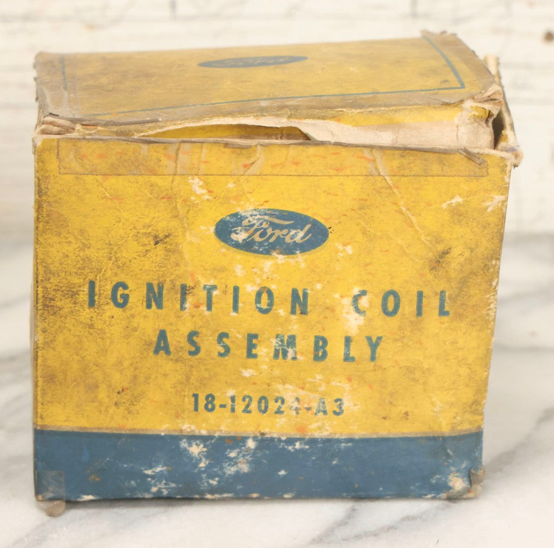 Lot 066 - Grouping Of Three Vintage Advertising Cardboard Boxes With Contents Including Daisy Red Ryder B.B.s Shakespeare Fishing Reel, And Ford Ignition Coil