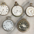 Lot 074 - Grouping Of Five Antique And Vintage Pocket Watches Including Two Monogrammed Examples With Tested Silver Content
