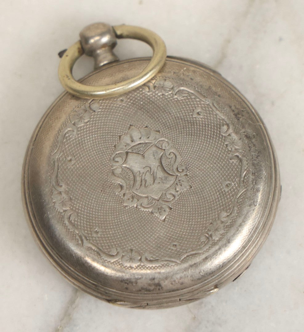 Lot 074 - Grouping Of Five Antique And Vintage Pocket Watches Including Two Monogrammed Examples With Tested Silver Content