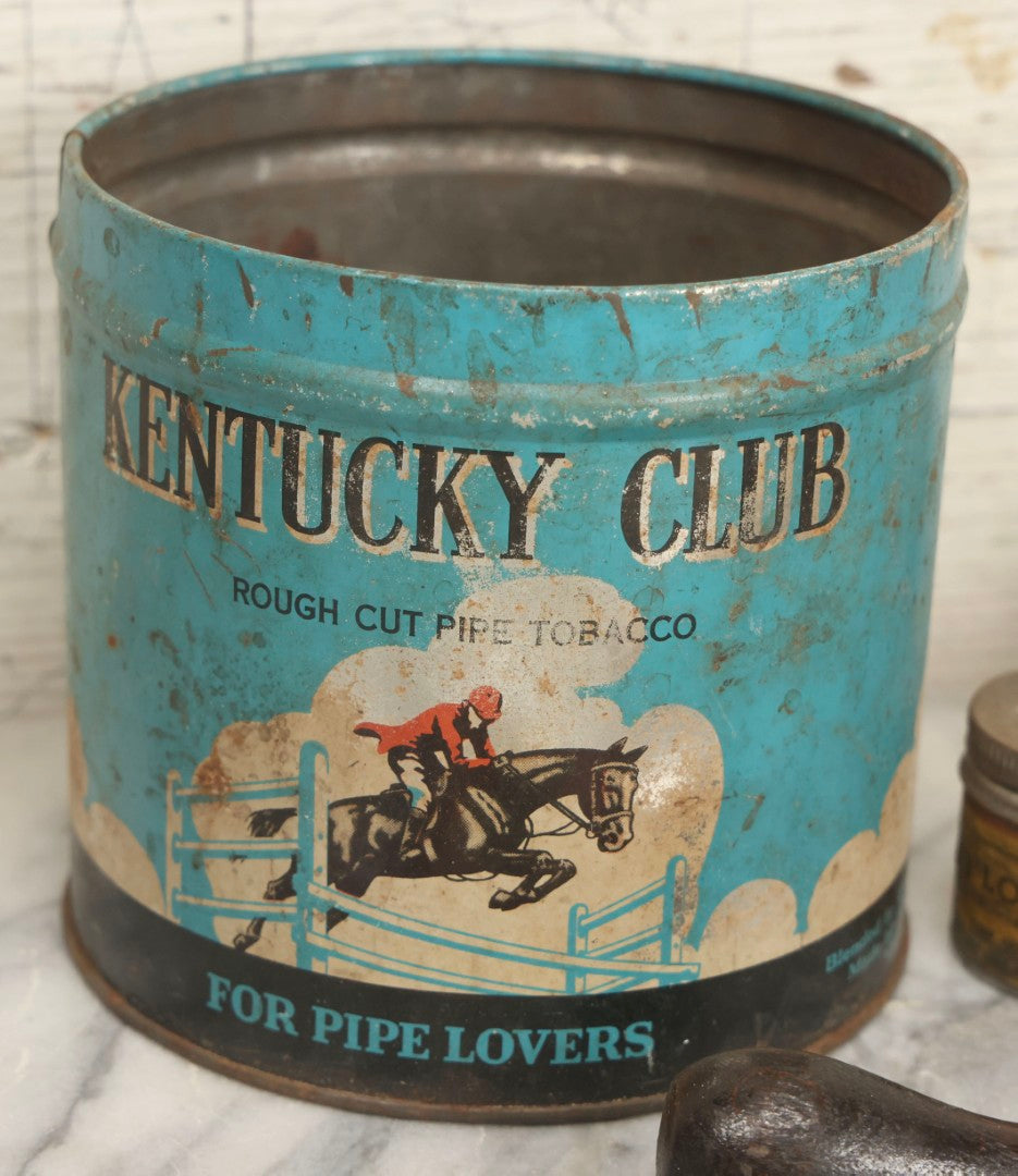 Lot 076 - Grouping Of Ten Mixed Antique And Vintage Smalls Including Kentucky Club Pipe Tobacco Tin, Bear Creek Tool Stone Box, Toy Shotgun, And Hardware