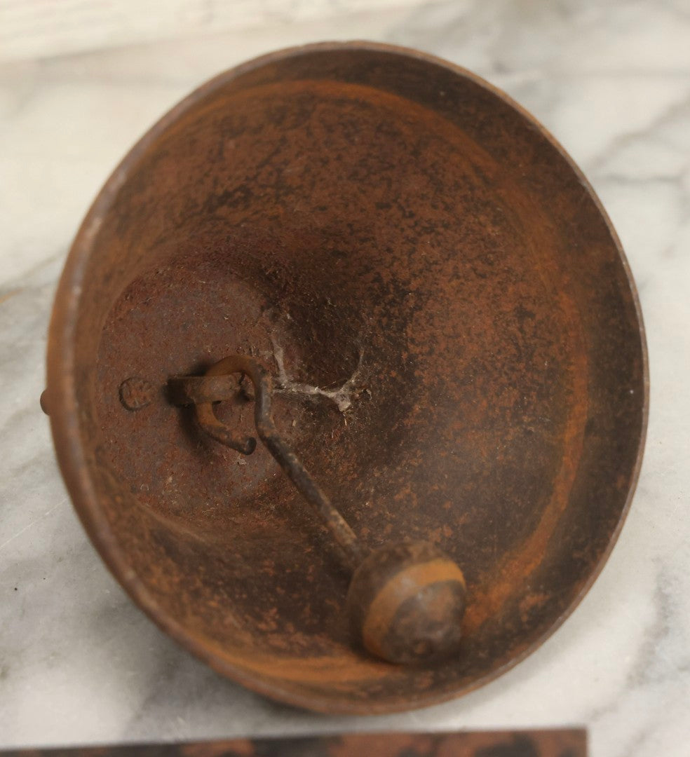 Lot 077 - Grouping Of Four Antique Hardware Items Including Metal Bell, Door Knobs, Escutcheon, And Autodesk Steering Wheel Bracket