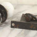 Lot 078 - Antique White Porcelain Door Knob Set With Cast Metal Hardware, Rectangle Insert Lockset, And Brass Cylinder