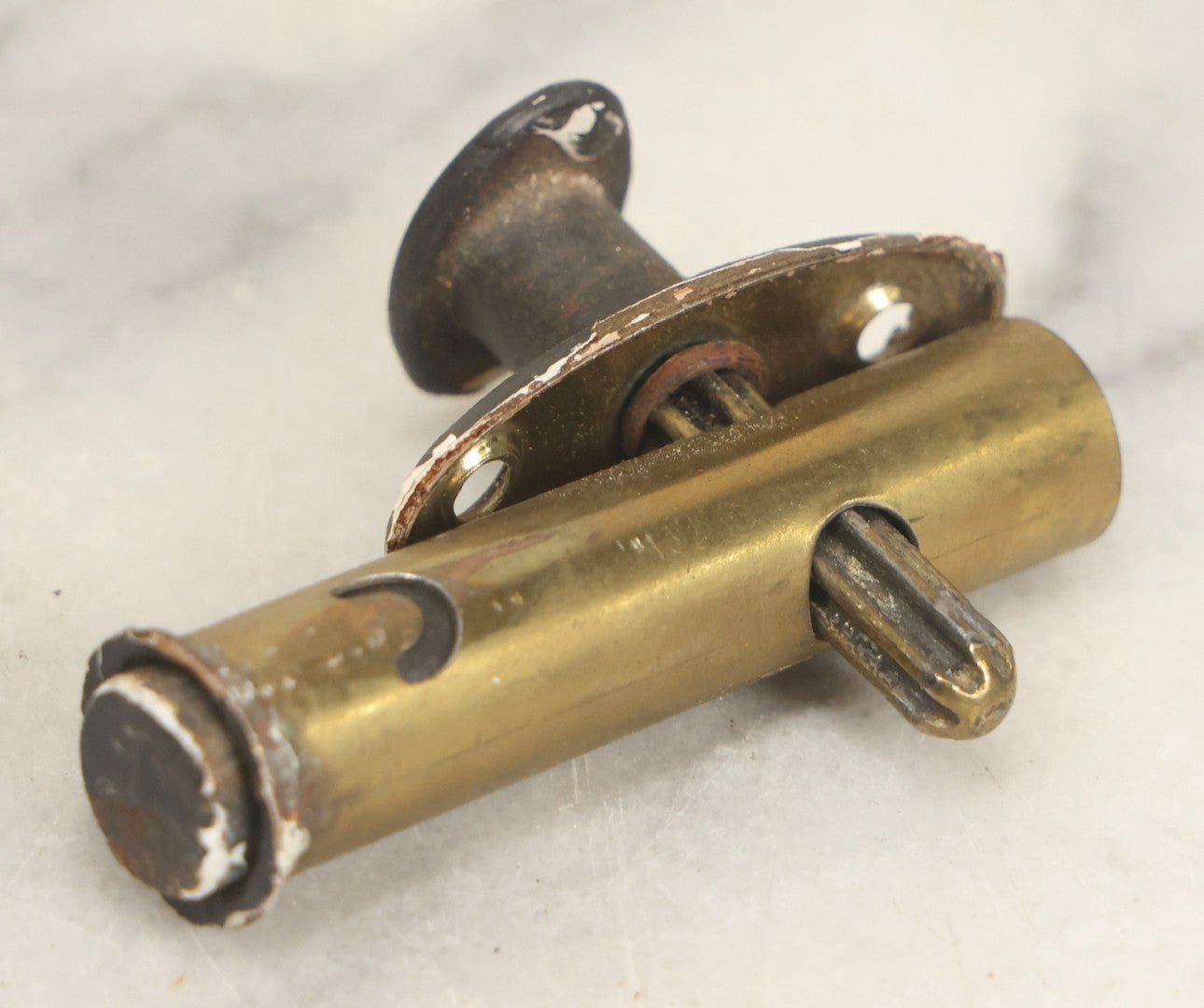 Lot 078 - Antique White Porcelain Door Knob Set With Cast Metal Hardware, Rectangle Insert Lockset, And Brass Cylinder