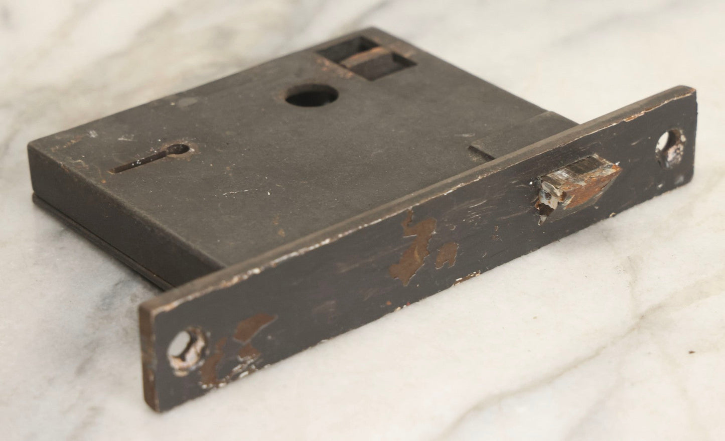 Lot 078 - Antique White Porcelain Door Knob Set With Cast Metal Hardware, Rectangle Insert Lockset, And Brass Cylinder