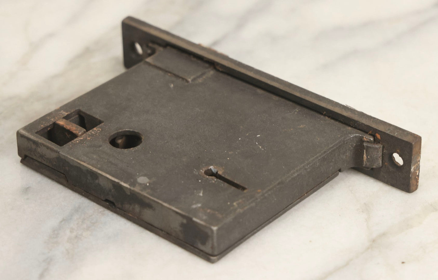 Lot 078 - Antique White Porcelain Door Knob Set With Cast Metal Hardware, Rectangle Insert Lockset, And Brass Cylinder