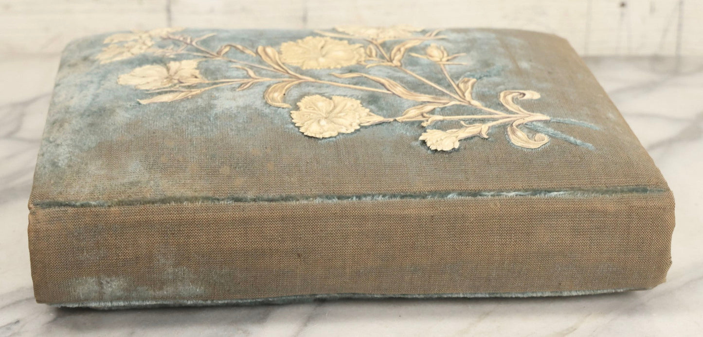 Lot 082 - Antique Cabinet Card And Carte De Visite C.D.V. Photograph Album With 24 Cabinet Card Photographs, Light Blue Velvet Covers With White Celluloid Floral Appliqué, Missing Clasp