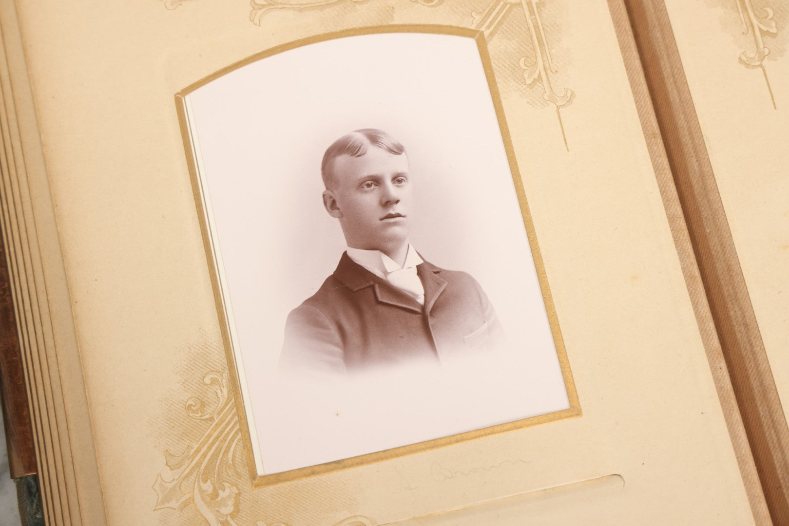 Lot 082 - Antique Cabinet Card And Carte De Visite C.D.V. Photograph Album With 24 Cabinet Card Photographs, Light Blue Velvet Covers With White Celluloid Floral Appliqué, Missing Clasp