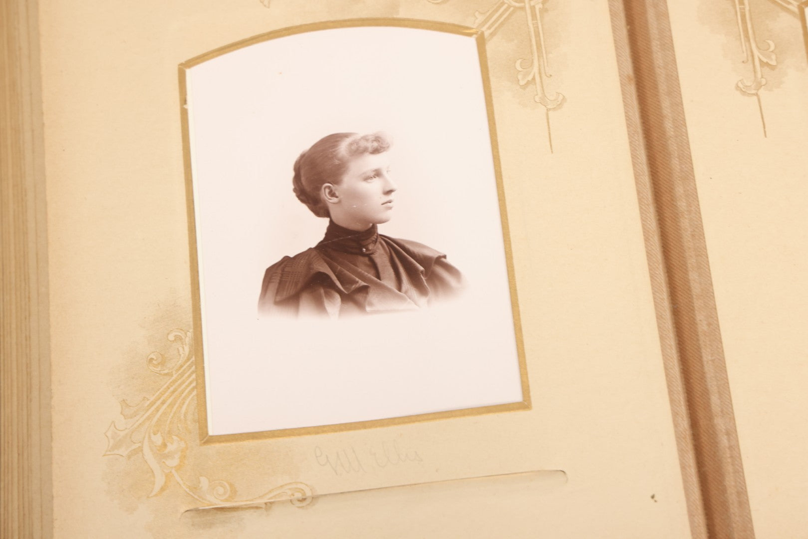 Lot 082 - Antique Cabinet Card And Carte De Visite C.D.V. Photograph Album With 24 Cabinet Card Photographs, Light Blue Velvet Covers With White Celluloid Floral Appliqué, Missing Clasp