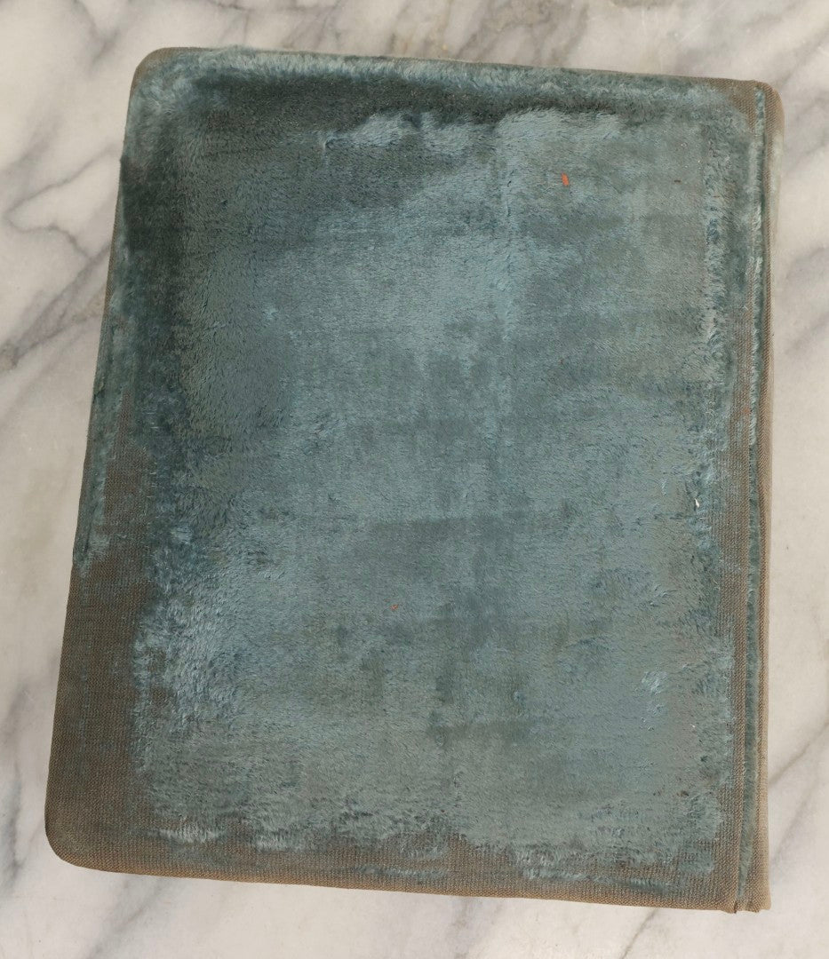 Lot 082 - Antique Cabinet Card And Carte De Visite C.D.V. Photograph Album With 24 Cabinet Card Photographs, Light Blue Velvet Covers With White Celluloid Floral Appliqué, Missing Clasp