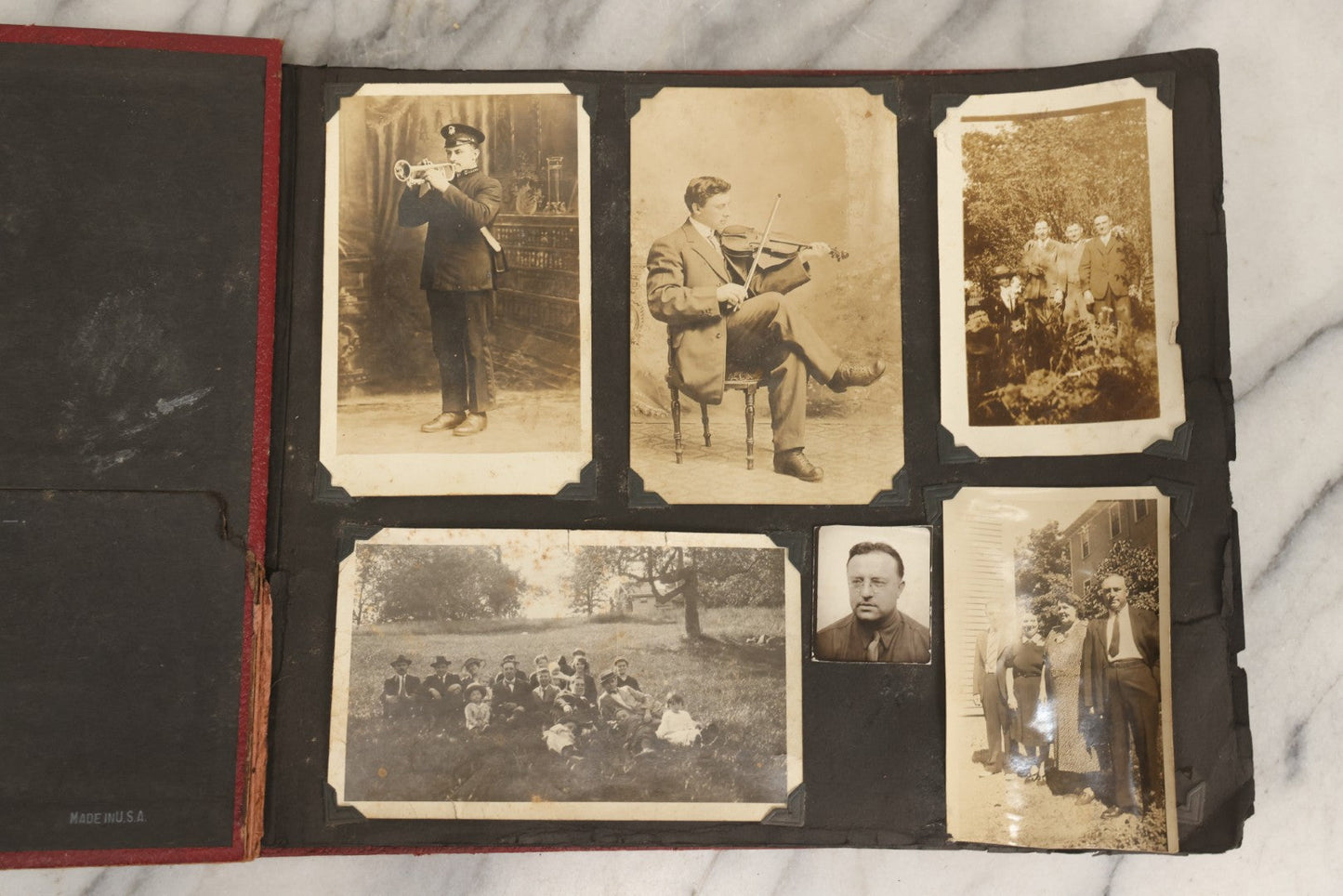 Lot 083 - Vintage Photo Album With Snapshot Photographs From 1920s To 1940s 130+ Photos Including Antique Nurse Real Photo Postcard, WWII Serviceman's Military Service And Family Life, Musicians, Trip To Nyc With Statue Of Liberty