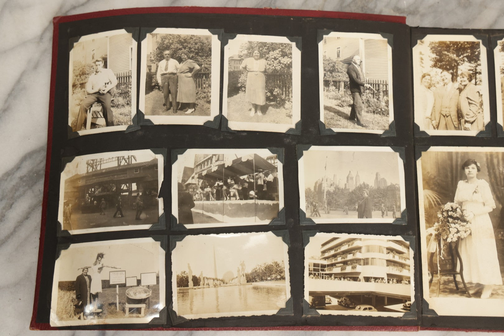 Lot 083 - Vintage Photo Album With Snapshot Photographs From 1920s To 1940s 130+ Photos Including Antique Nurse Real Photo Postcard, WWII Serviceman's Military Service And Family Life, Musicians, Trip To Nyc With Statue Of Liberty