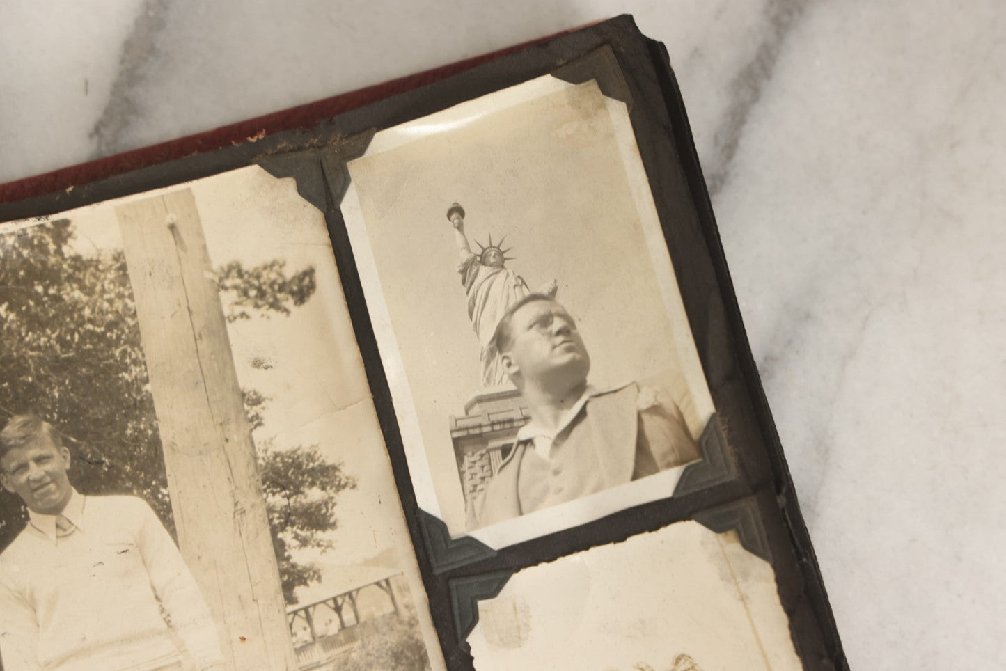 Lot 083 - Vintage Photo Album With Snapshot Photographs From 1920s To 1940s 130+ Photos Including Antique Nurse Real Photo Postcard, WWII Serviceman's Military Service And Family Life, Musicians, Trip To Nyc With Statue Of Liberty