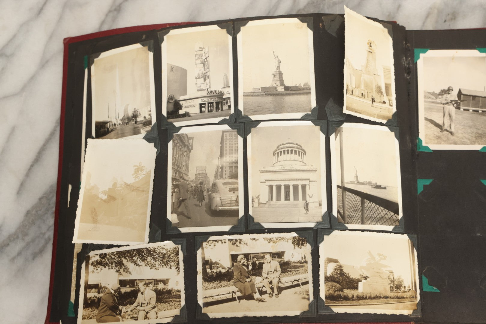 Lot 083 - Vintage Photo Album With Snapshot Photographs From 1920s To 1940s 130+ Photos Including Antique Nurse Real Photo Postcard, WWII Serviceman's Military Service And Family Life, Musicians, Trip To Nyc With Statue Of Liberty