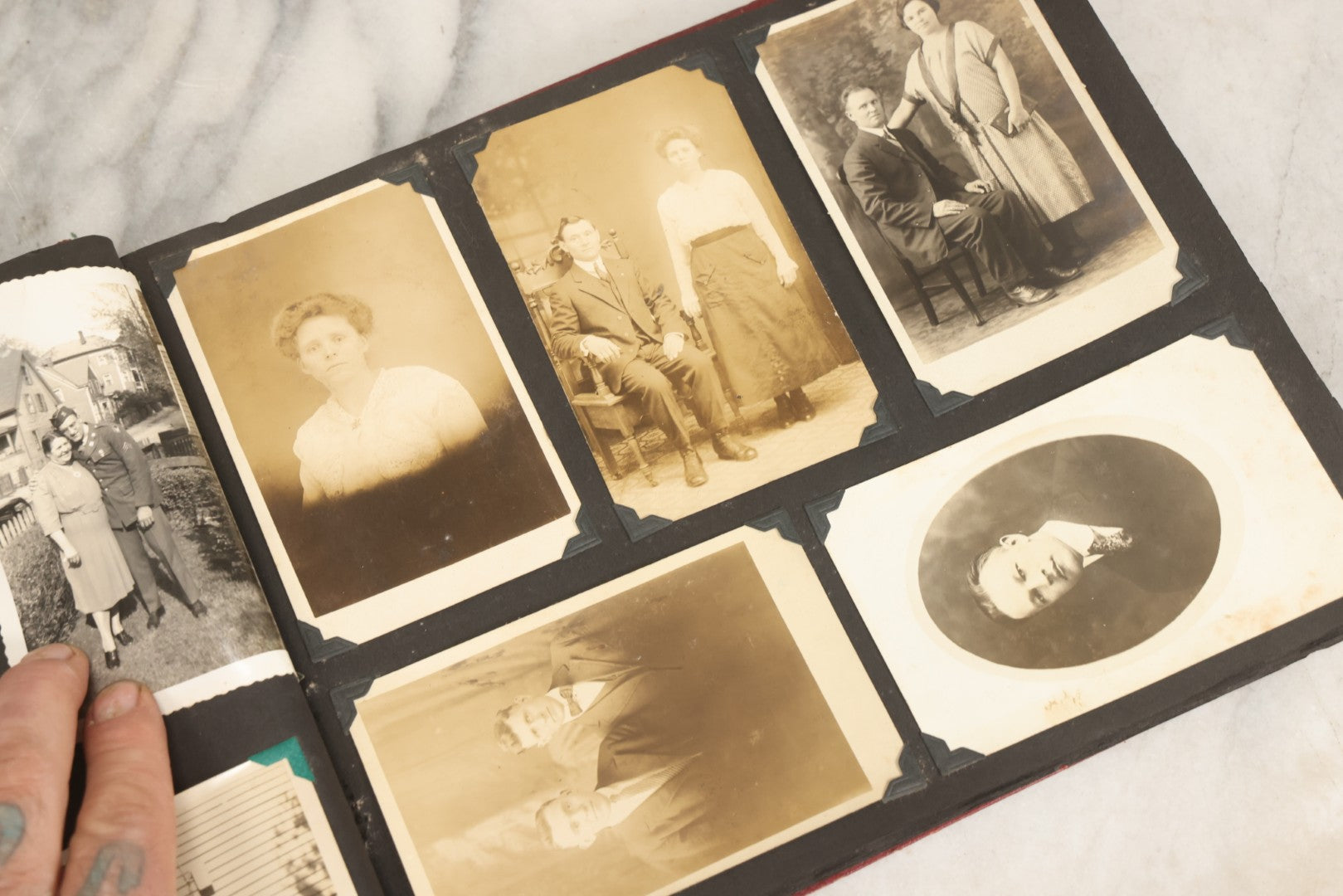 Lot 083 - Vintage Photo Album With Snapshot Photographs From 1920s To 1940s 130+ Photos Including Antique Nurse Real Photo Postcard, WWII Serviceman's Military Service And Family Life, Musicians, Trip To Nyc With Statue Of Liberty