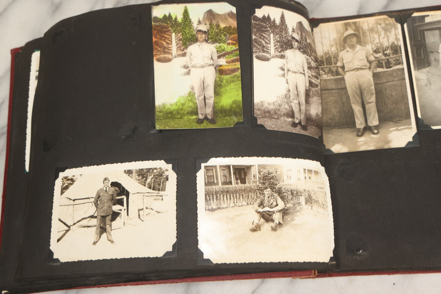 Lot 083 - Vintage Photo Album With Snapshot Photographs From 1920s To 1940s 130+ Photos Including Antique Nurse Real Photo Postcard, WWII Serviceman's Military Service And Family Life, Musicians, Trip To Nyc With Statue Of Liberty