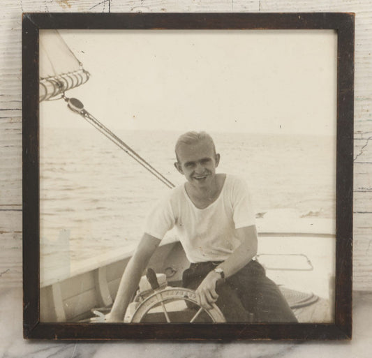 Lot 085 - Vintage Black And White Photograph Of Arthur T. Howard Sailing, Identified On Verso, In Original Frame, Fred Olsson's Art Shop Cambridge Massachusetts, Circa 1936