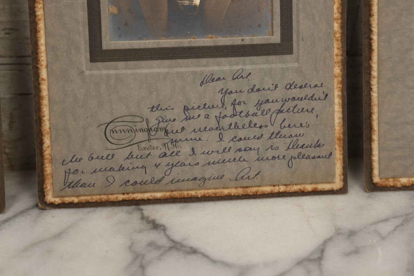 Lot 089 - Grouping Of Six Vintage Boarded Studio Portrait Photographs Of Exeter Fraternity Classmates Of Arthur T. Howard, Each Inscribed, Cunningham Exeter New Hampshire